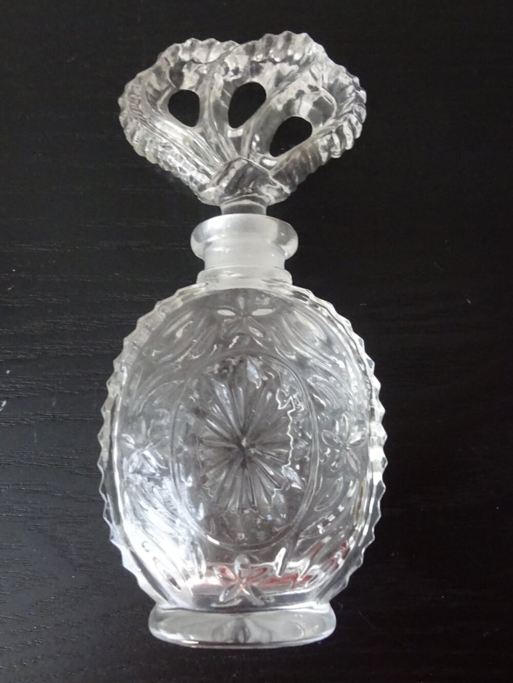 Vintage Clear Cut Glass Crystal Perfume Fragrance Decanter Bottle Flower Vanity